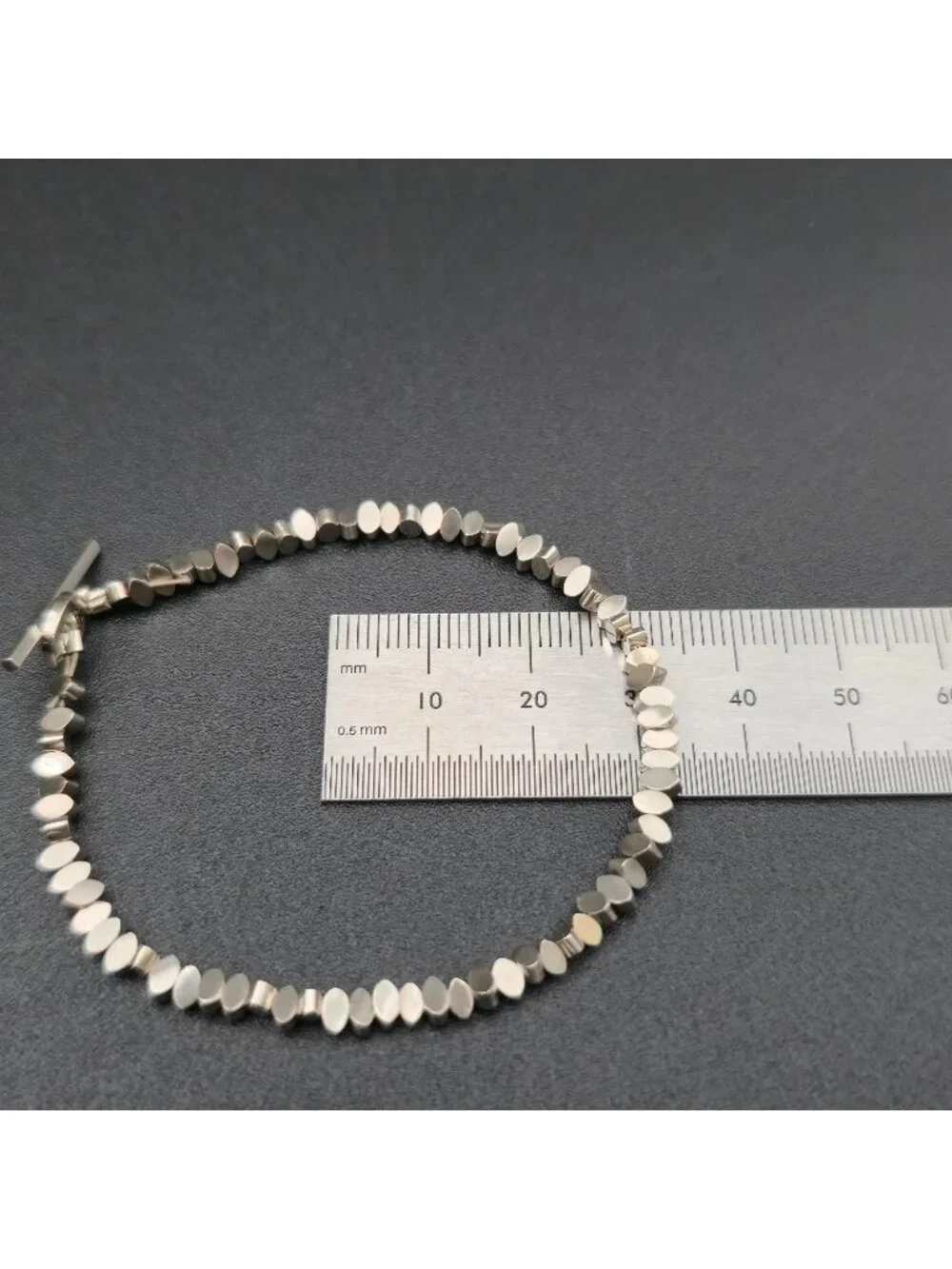 7 Inch Sterling Silver Multi Disc Bead Toggle Unique Bracelet A8158